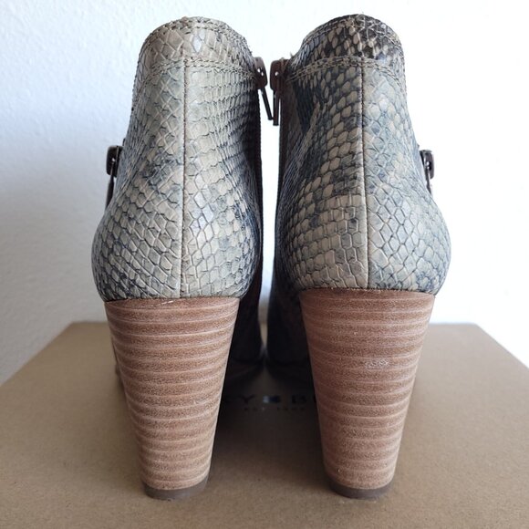 New Lucky Brand Leather Snake Print wedge booties in tan/gray and black - Picture 8 of 12